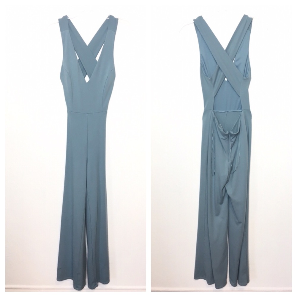 Socialite Cross Back Jumpsuit Blue SM MED LARGE - Picture 2 of 8